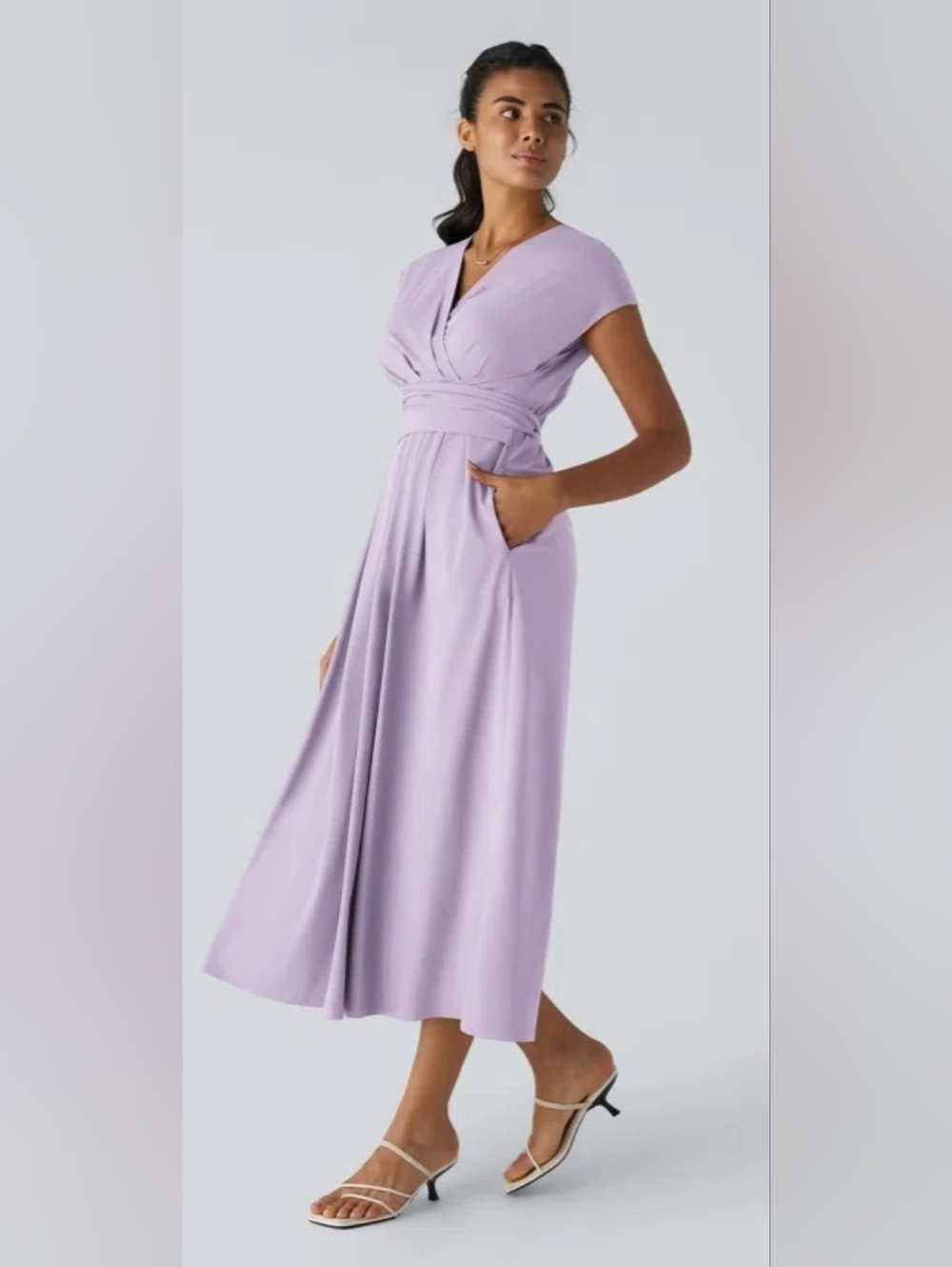 Breezeful™ V Neck Short Sleeve Pocket Tie Back Quick Dry Midi Casual